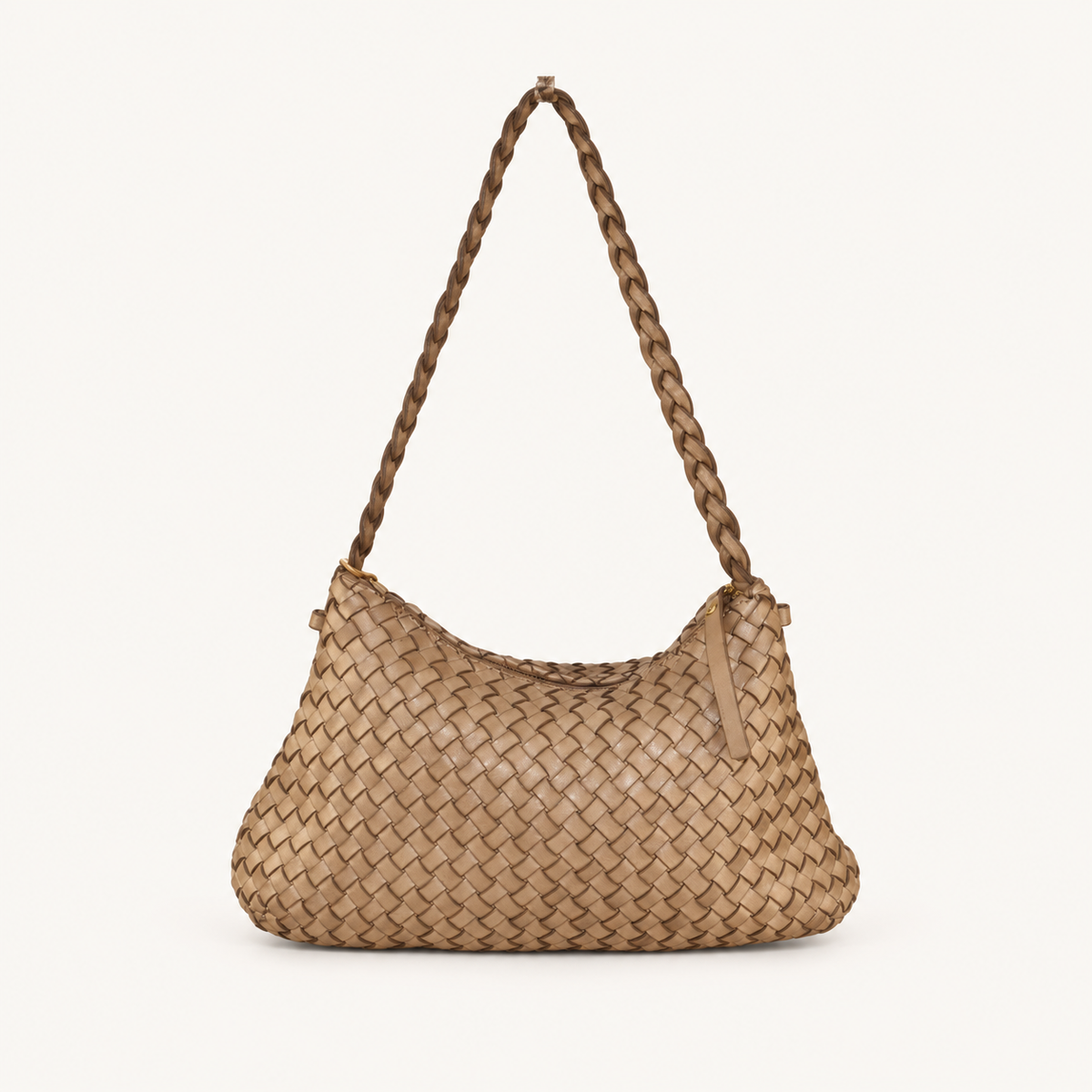 Vintage Woven Leather Shoulder Bag JD48853 – Taupe – vooraanzicht
