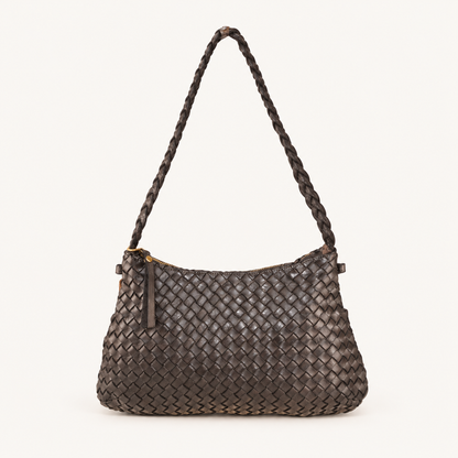 Vintage Woven Leather Shoulder Bag JD48853 – Darkbrown – vooraanzicht