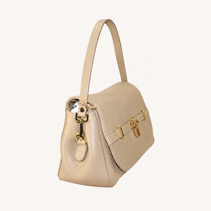 Leather Refined Shoulder Bag – Taupe – schuin