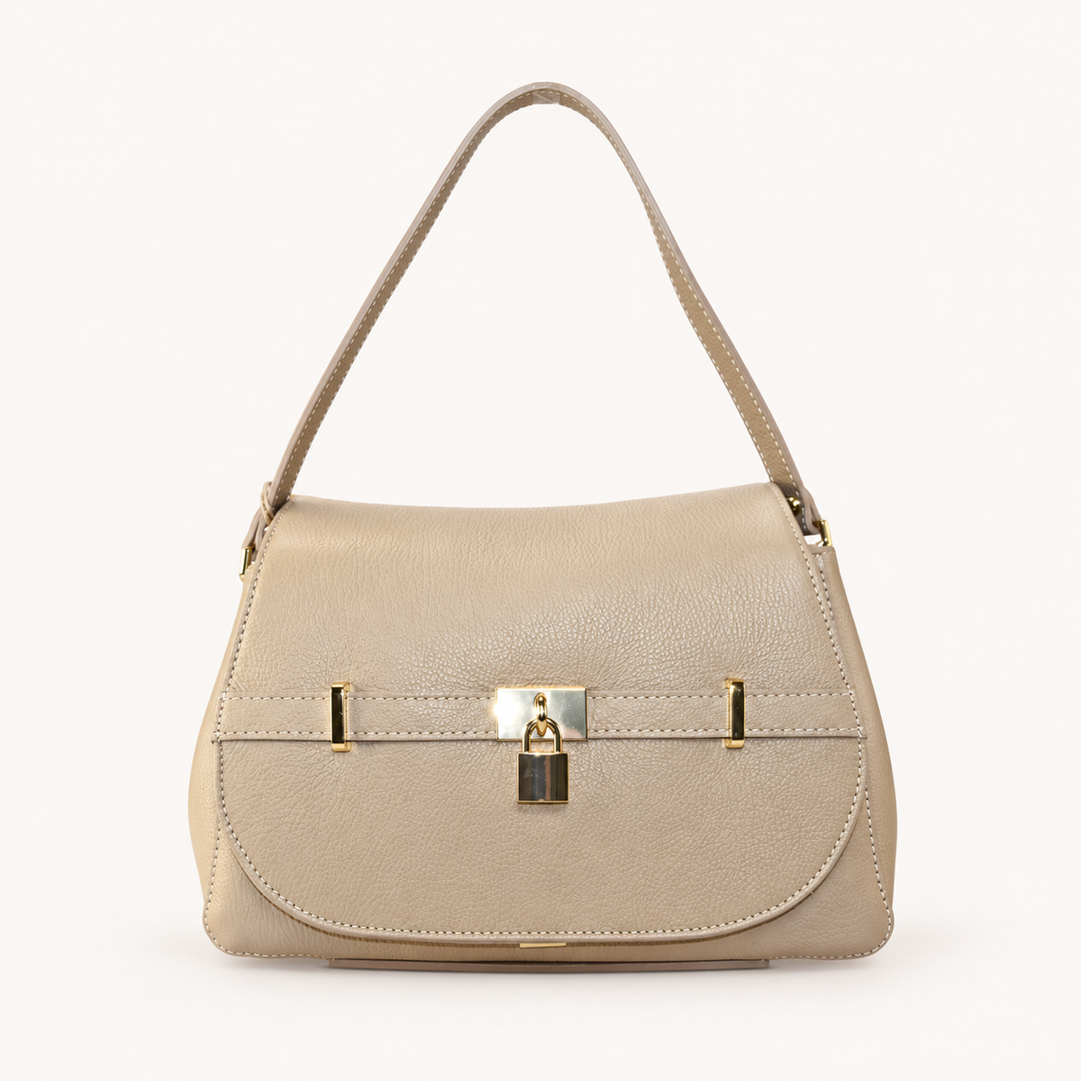 Leather Refined Shoulder Bag – Taupe – vooraanzicht