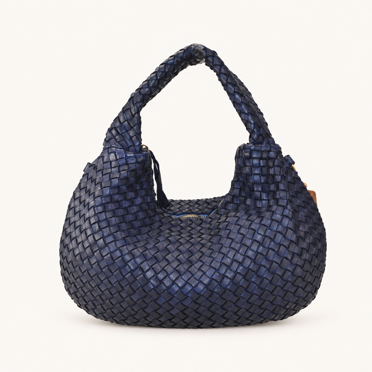 Vintage Woven Leather Shoulder Bag – Wide JH58864 – Blue – vooraanzicht