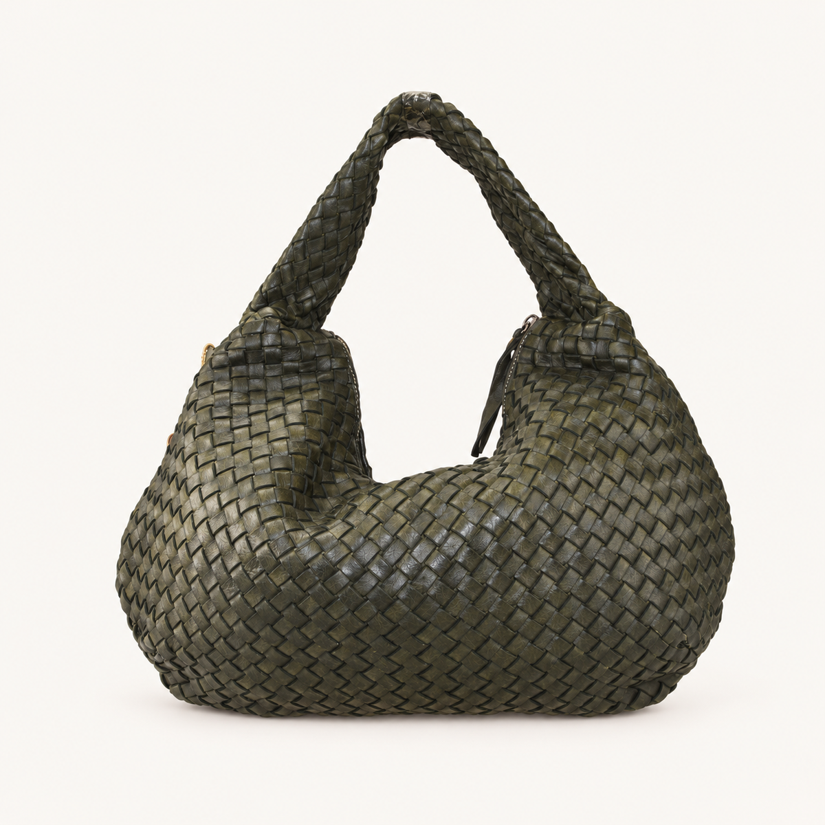 Vintage Woven Leather Shoulder Bag – Wide JH58864 – Green – vooraanzicht