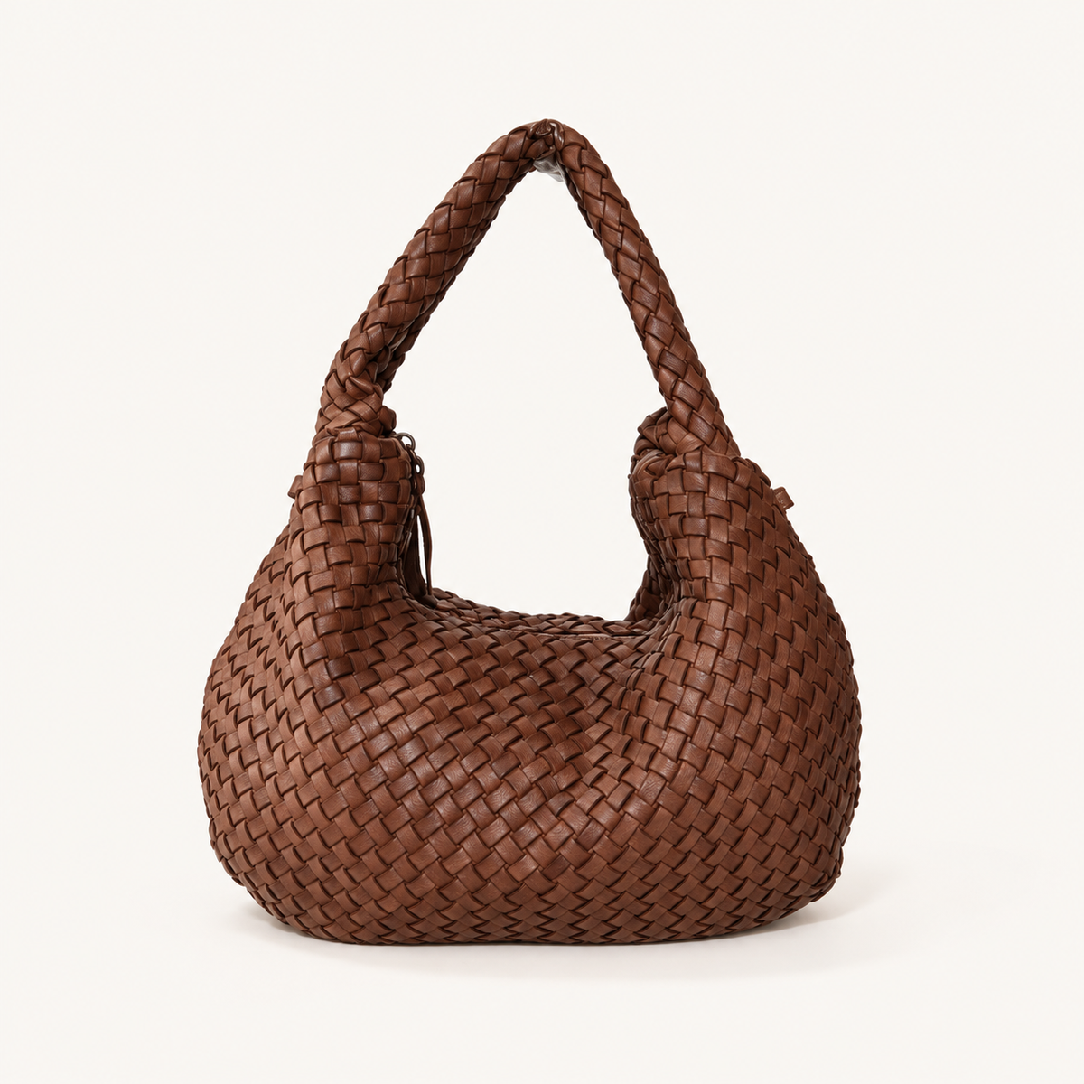 Vintage Woven Leather Shoulder Bag – Wide JH58864 – Brown – vooraanzicht