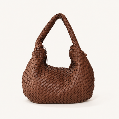 Vintage Woven Leather Shoulder Bag – Wide JH58864 – Brown – vooraanzicht