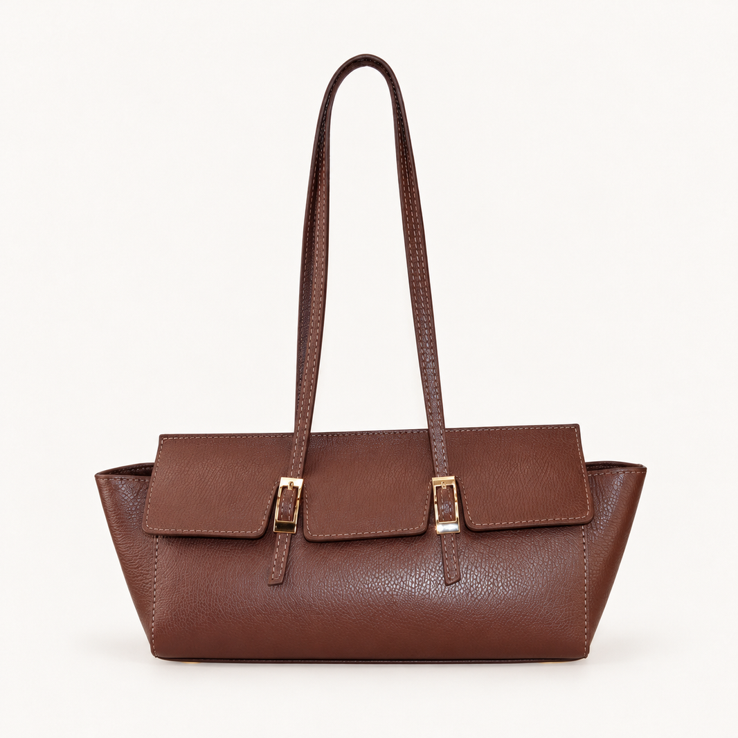 Leather Slim Shoulder Bag LE32835 – Brown – vooraanzicht