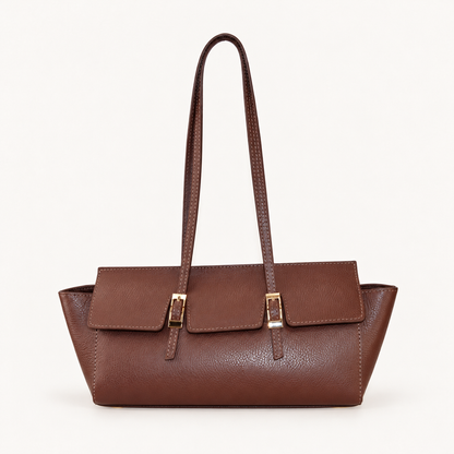 Leather Slim Shoulder Bag LE32835 – Brown – vooraanzicht