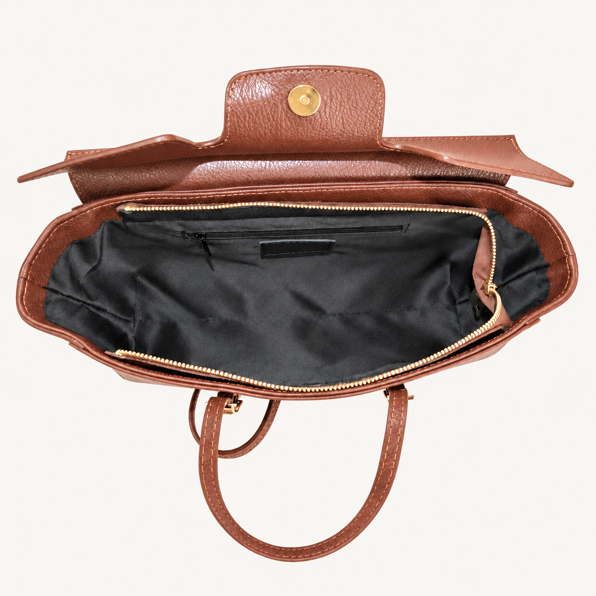 Leather Slim Shoulder Bag – Brown – binnenkant