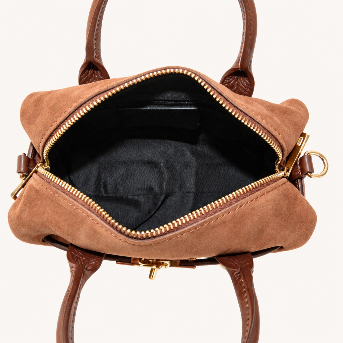 Mini Leather Handbag – Brown – binnenkant