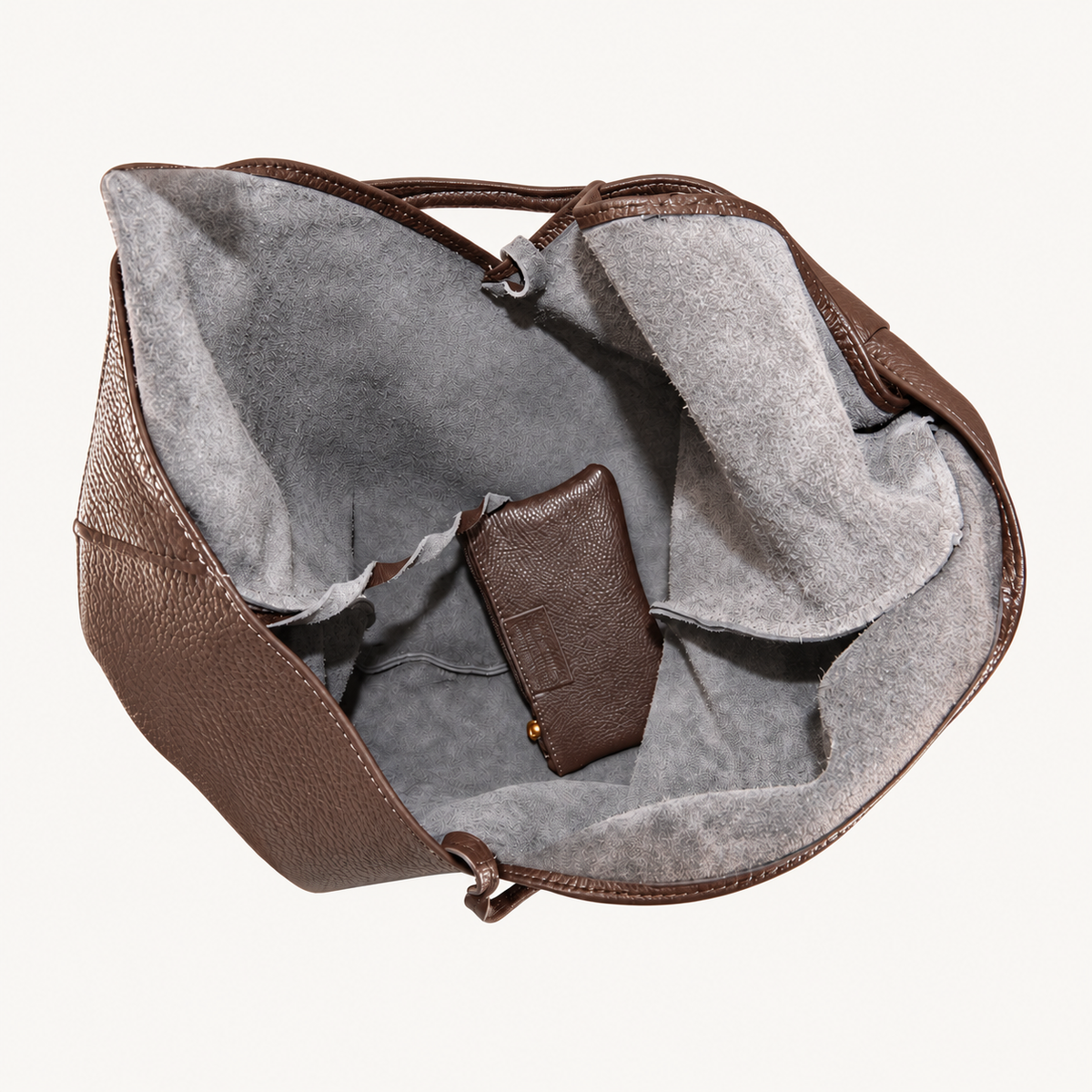 Leather Tie Shopper – Darkbrown – binnenkant