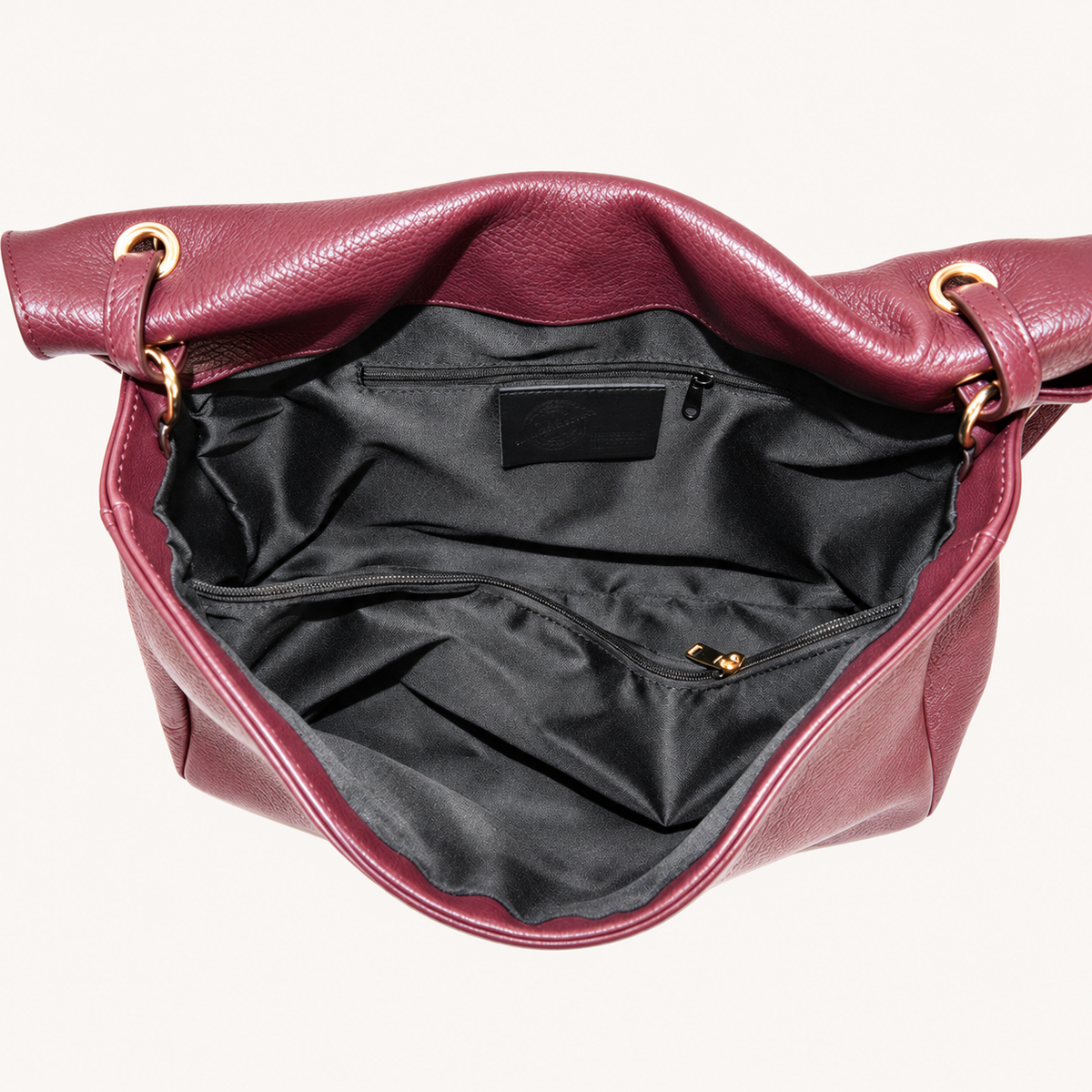 Leather Everyday Shoulder Bag – Bordeaux – binnenkant