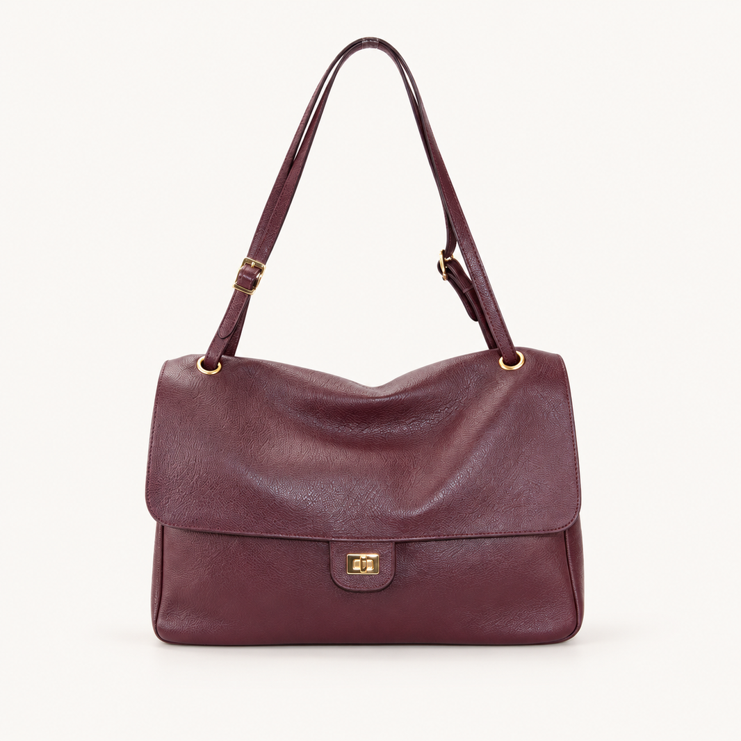 Leather Everyday Shoulder Bag – Bordeaux – vooraanzicht