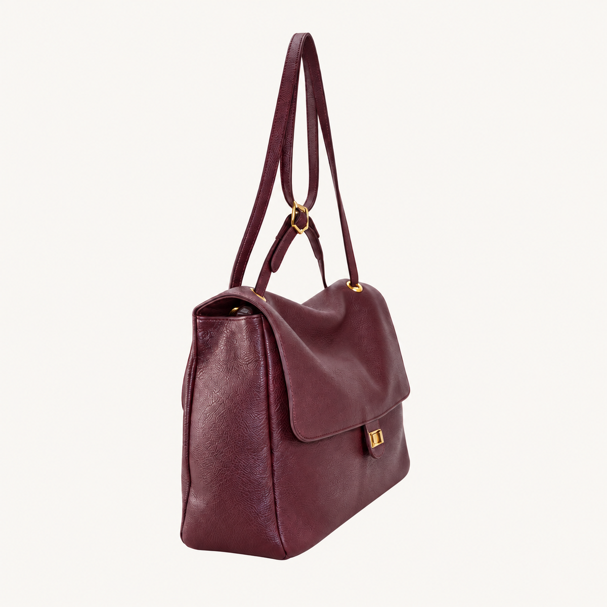Leather Everyday Shoulder Bag – Bordeaux – zijkant