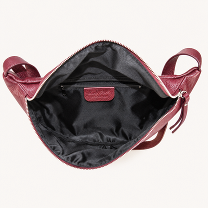 Leather Crossbody Belt Bag – Bordeaux – binnenkant