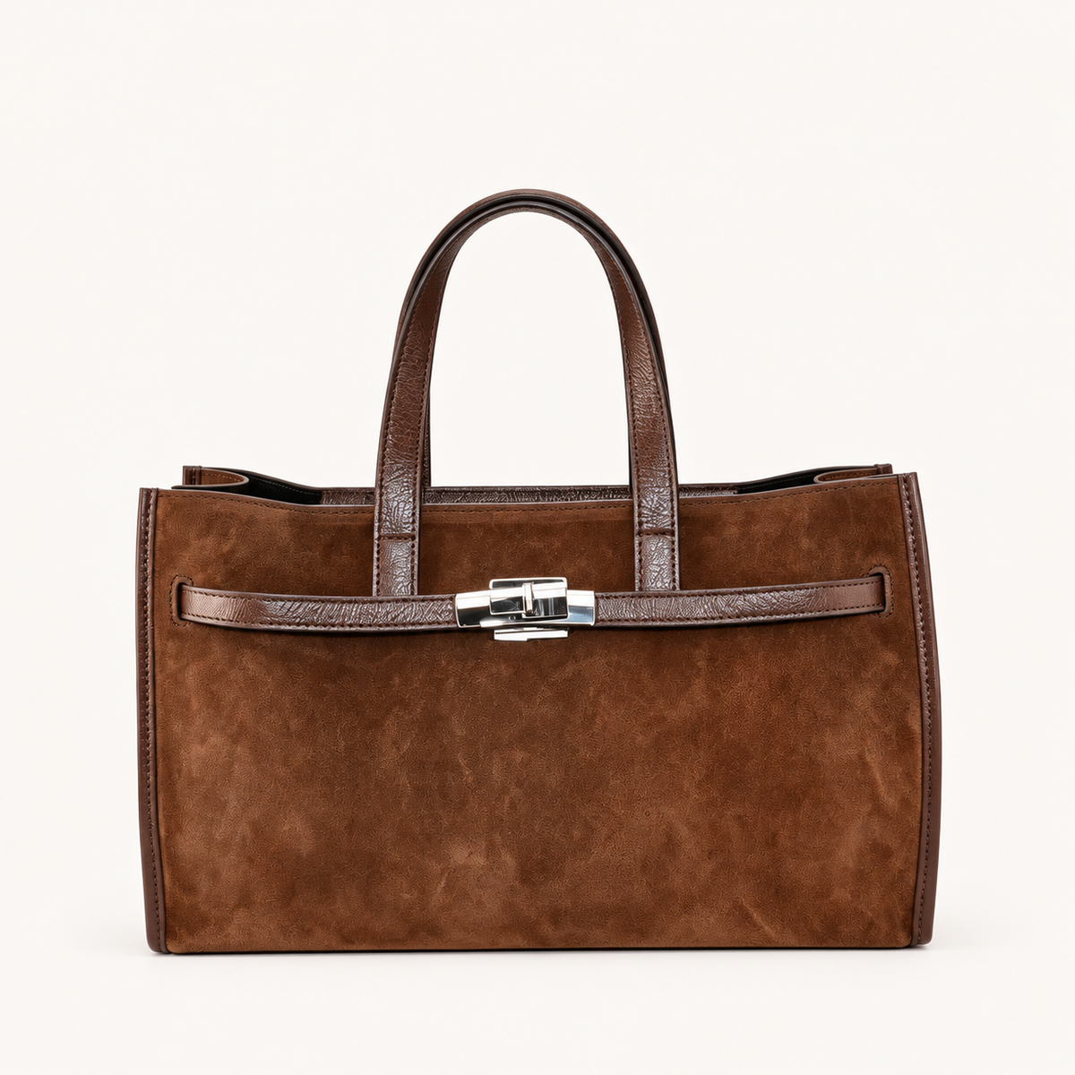 Leather Structured Handbag QH39843 – Brown – vooraanzicht