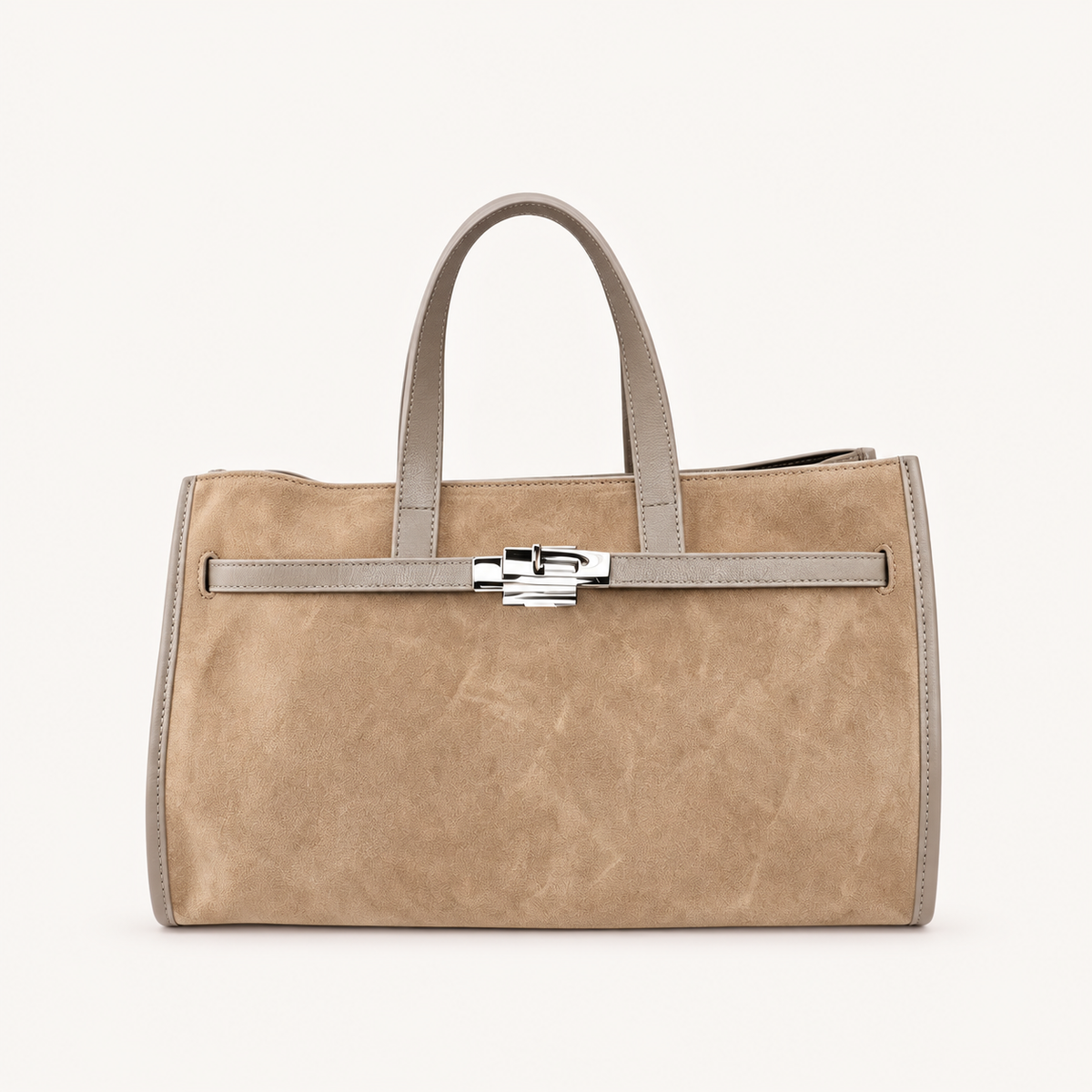 Leather Structured Handbag QH39843 – Taupe – vooraanzicht