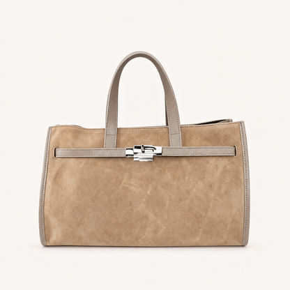Leather Structured Handbag QH39843 – Taupe – vooraanzicht