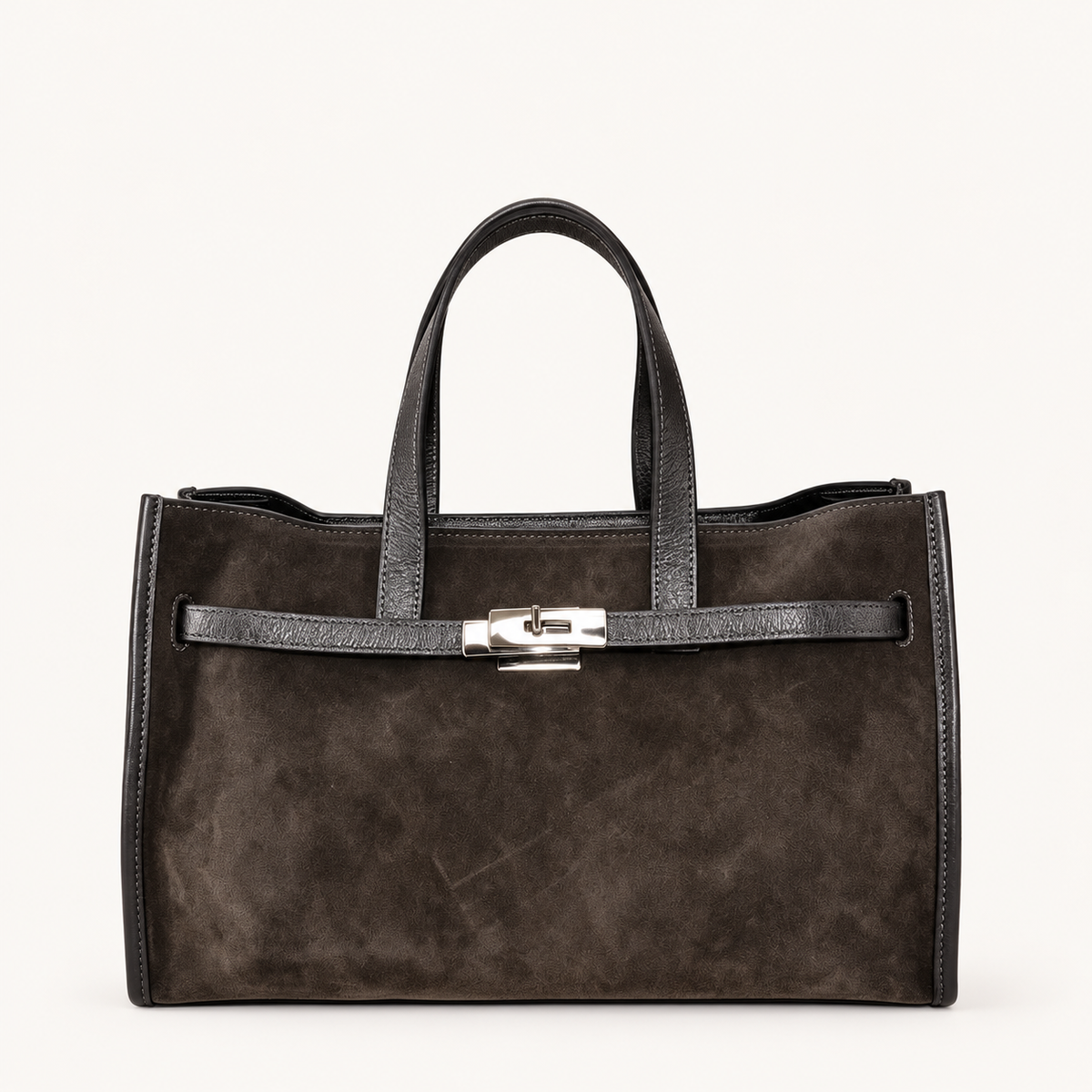 Leather Structured Handbag QH39843 – Darkbrown – vooraanzicht