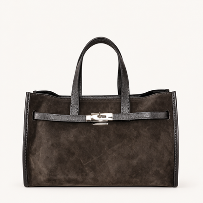 Leather Structured Handbag QH39843 – Darkbrown – vooraanzicht