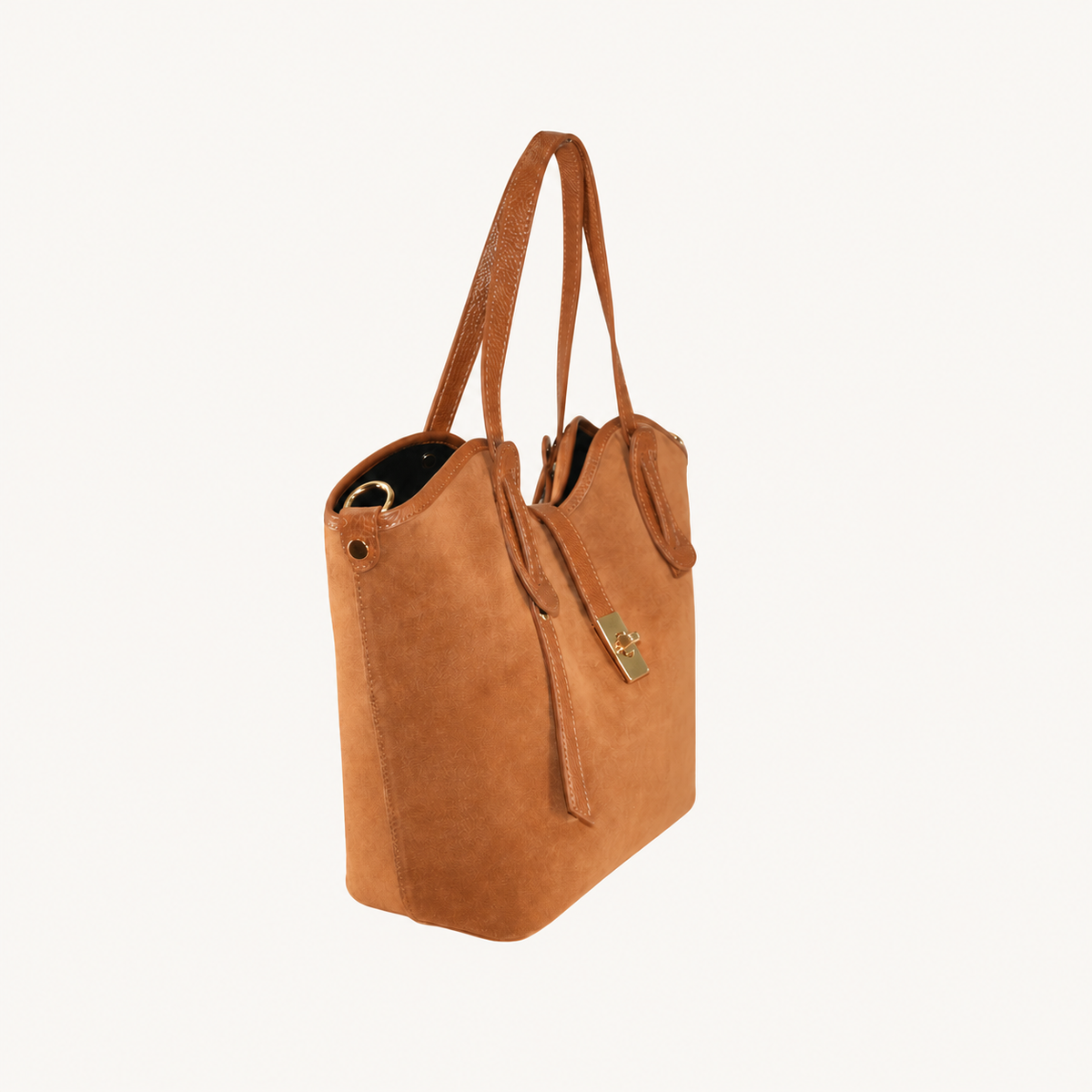 Suede Rounded Shoulder Bag – Tan – zijkant