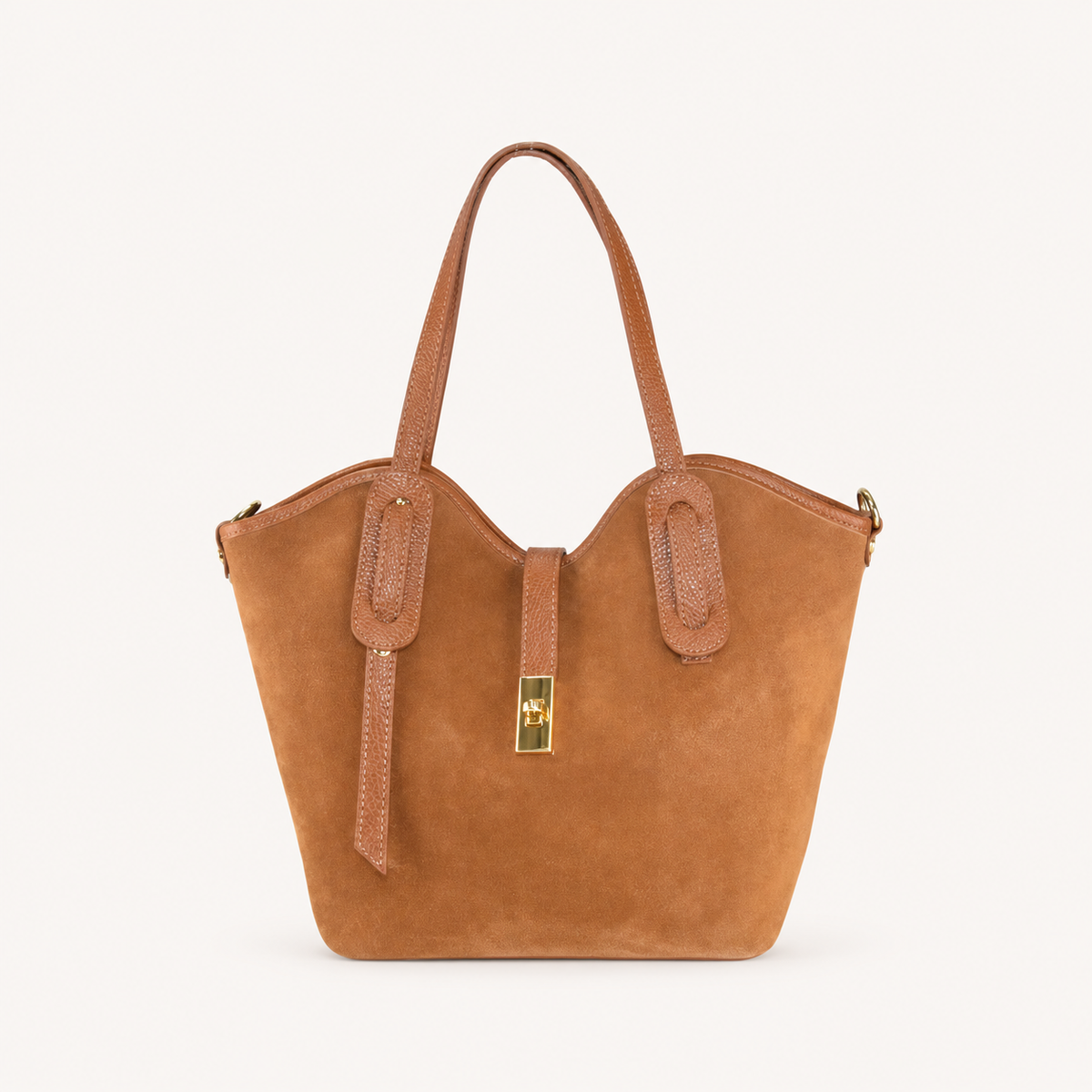 Suede Rounded Shoulder Bag – Tan – vooraanzicht