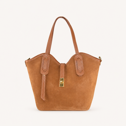 Suede Rounded Shoulder Bag – Tan – vooraanzicht