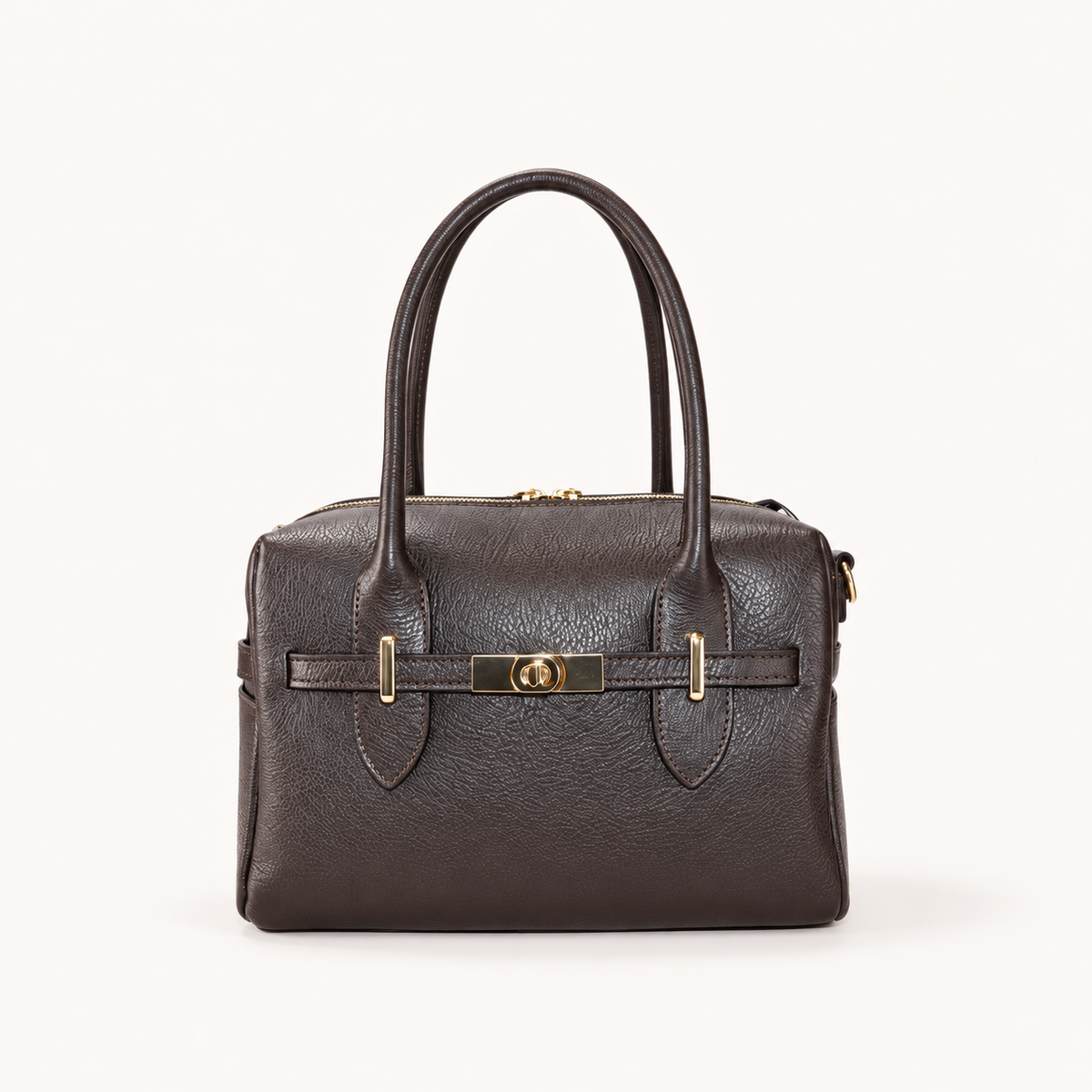 Leather Compact Handbag – Darkbrown – vooraanzicht