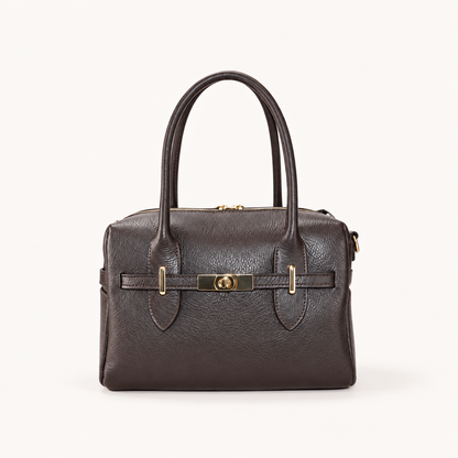 Leather Compact Handbag – Darkbrown – vooraanzicht