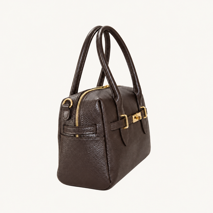 Leather Compact Handbag – Darkbrown – zijkant