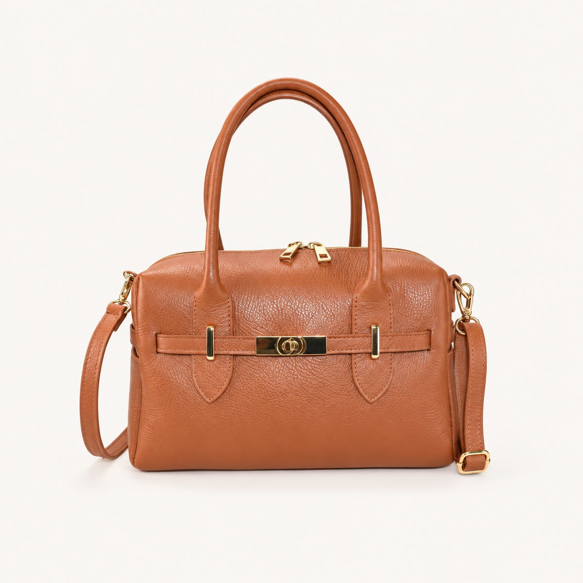 Leather Compact Handbag YK29832 – Tan – vooraanzicht