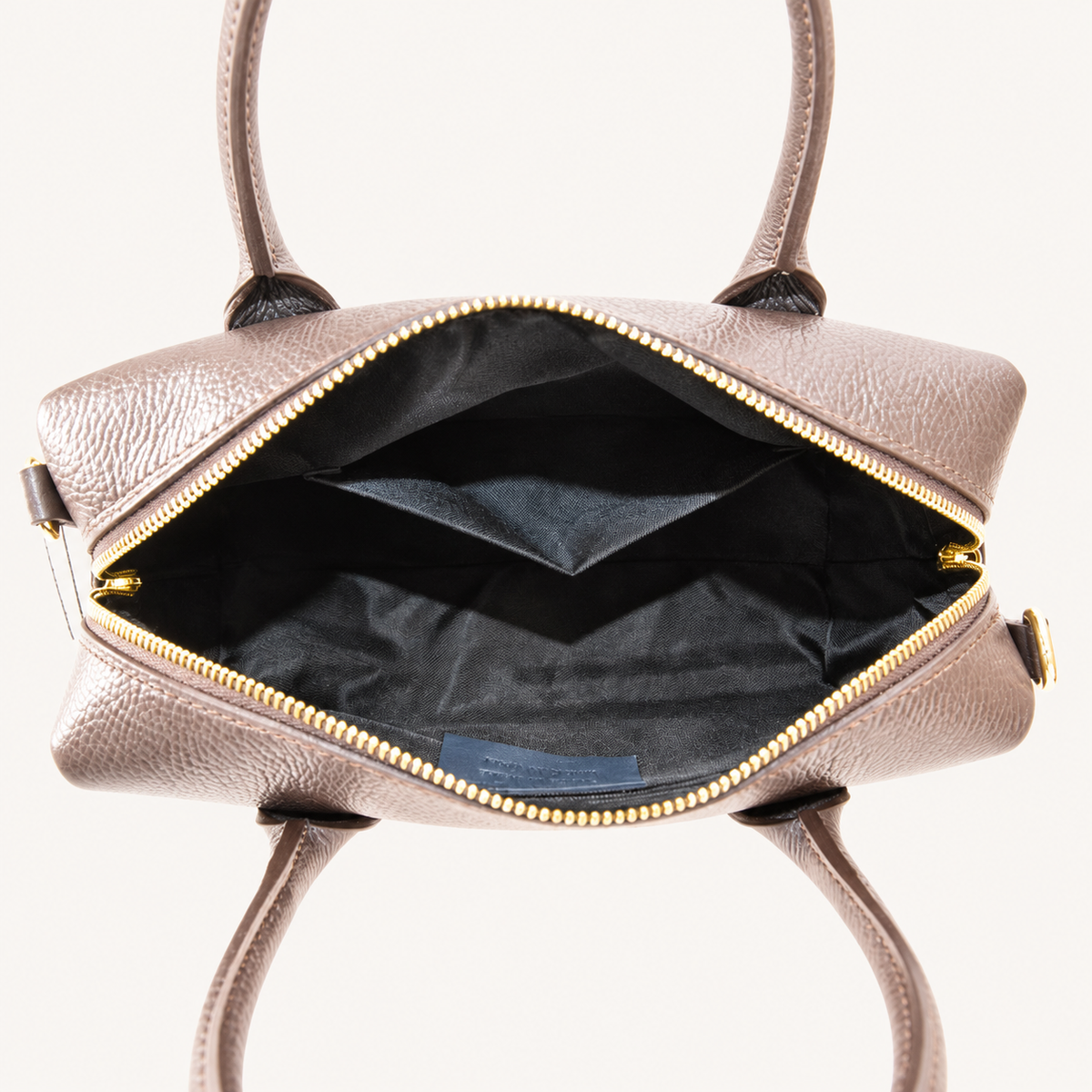 Leather Compact Handbag – Taupe – binnenkant