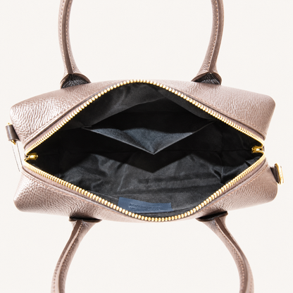 Leather Compact Handbag – Taupe – binnenkant