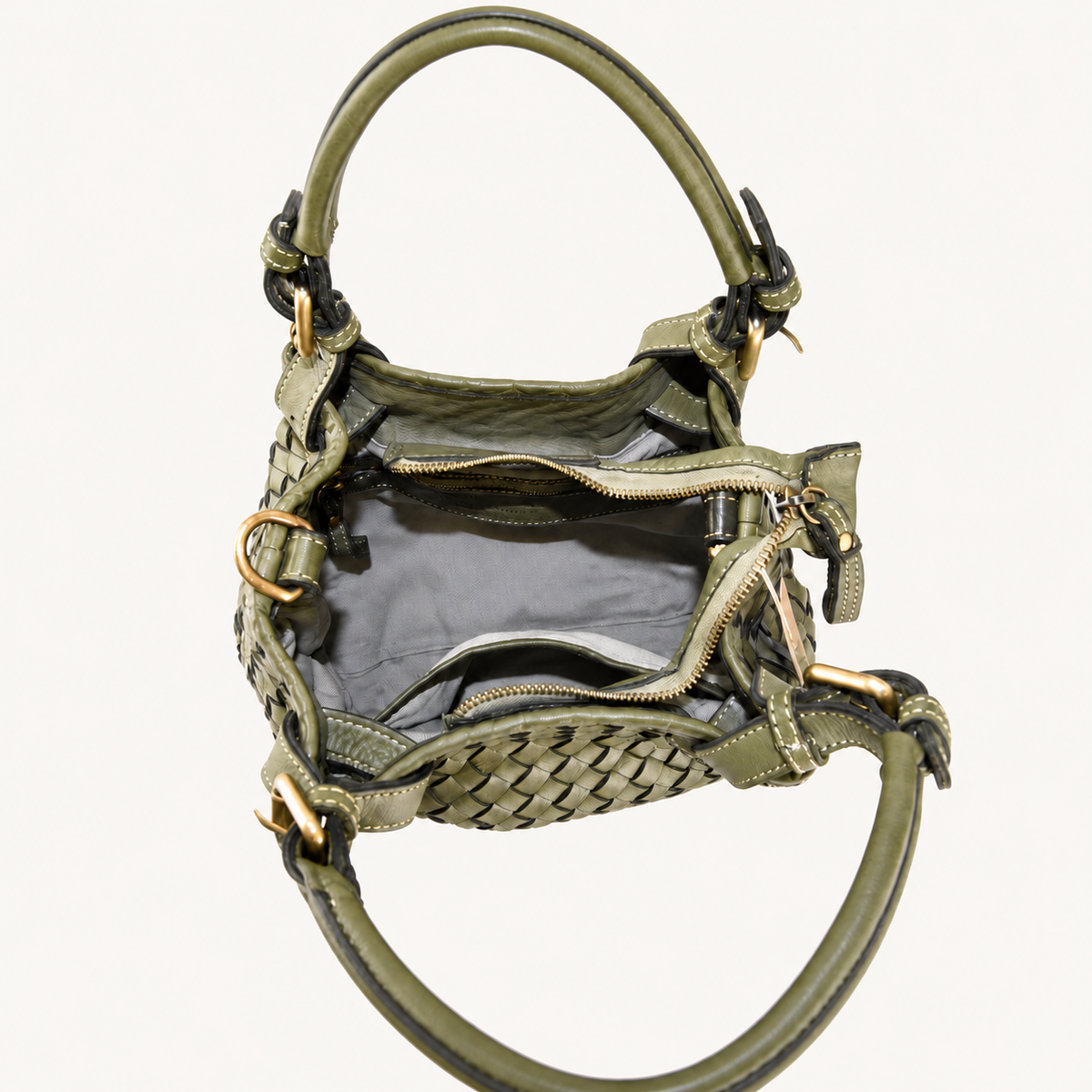 Vintage Leather Crossbody Bag – Green – binnenkant