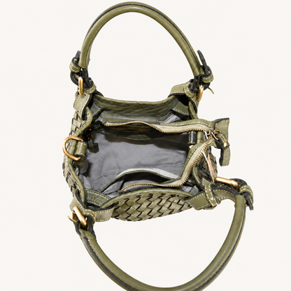 Vintage Leather Crossbody Bag – Green – binnenkant