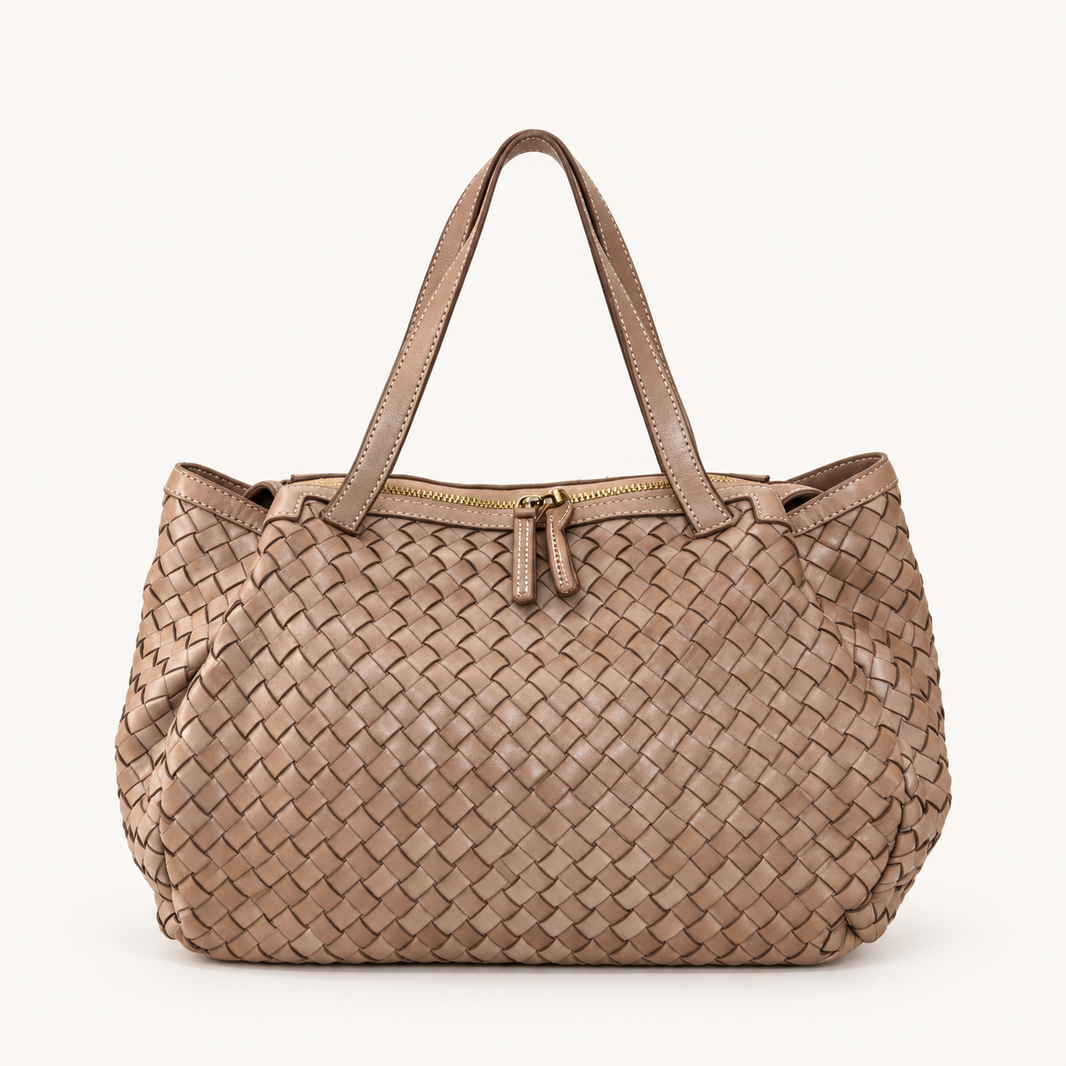 Vintage Leather Handbag – Taupe – vooraanzicht