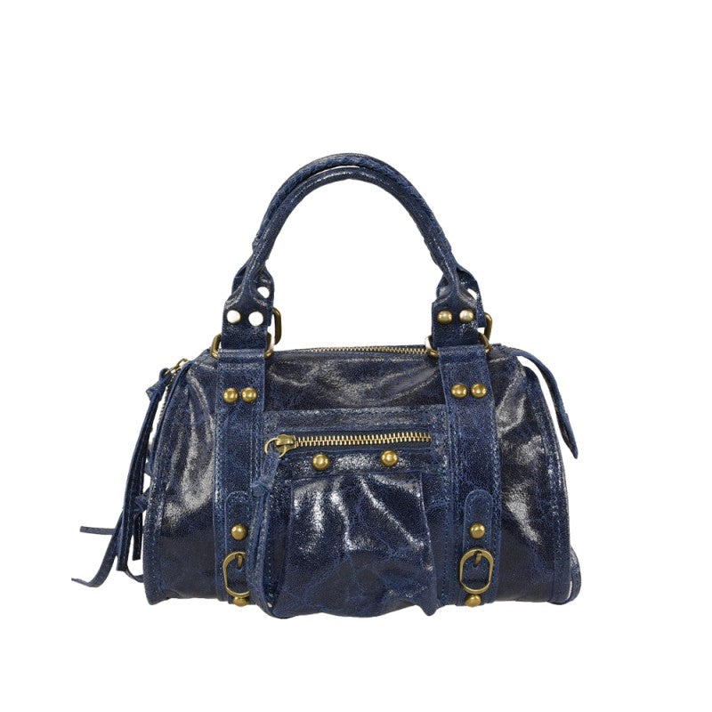 Leather hand bag with shoulder strap