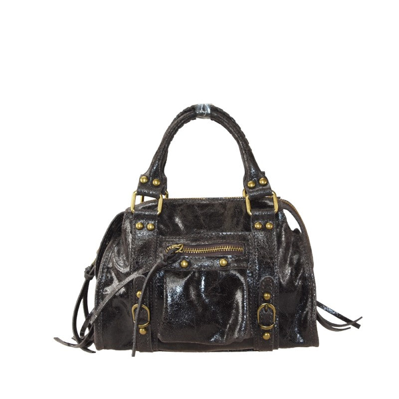 Leather hand bag with shoulder strap