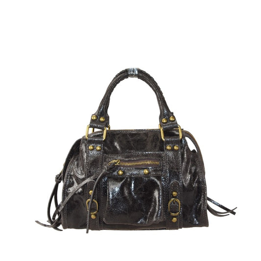 Leather hand bag with shoulder strap
