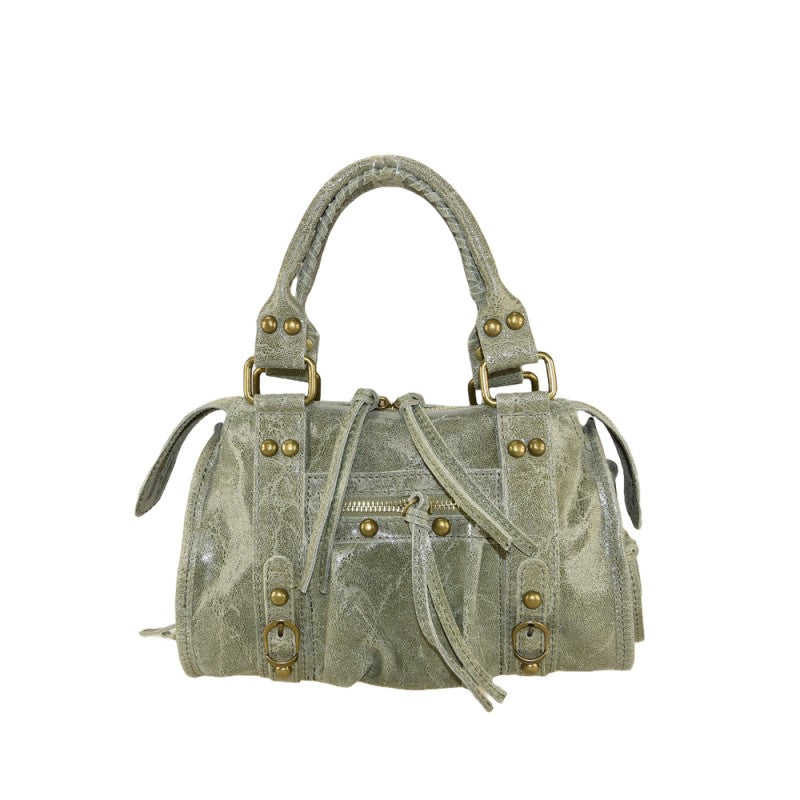 Leather hand bag with shoulder strap