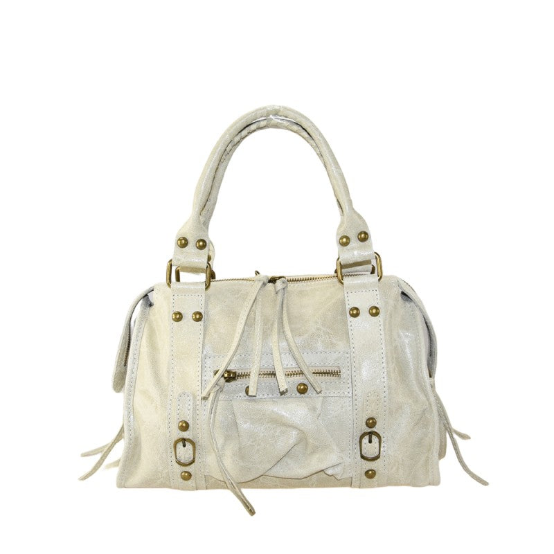 Leather hand bag with shoulder strap
