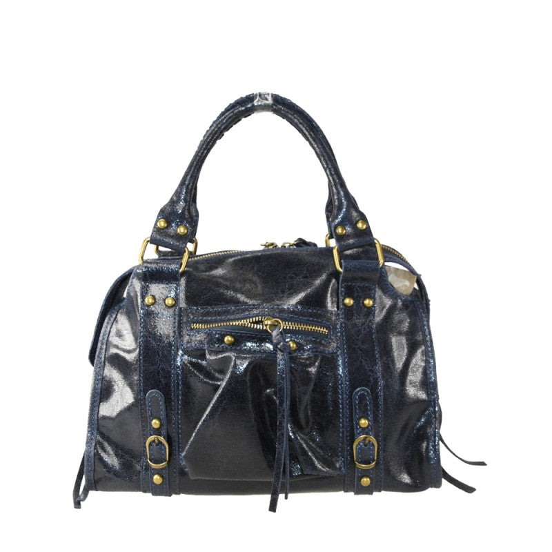 Leather hand bag with shoulder strap