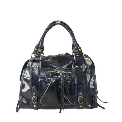 Leather hand bag with shoulder strap