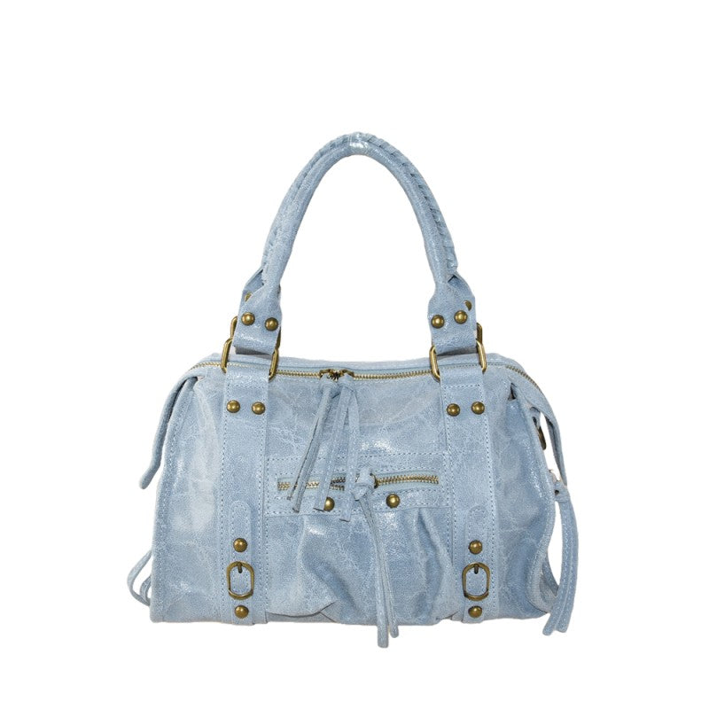 Leather hand bag with shoulder strap