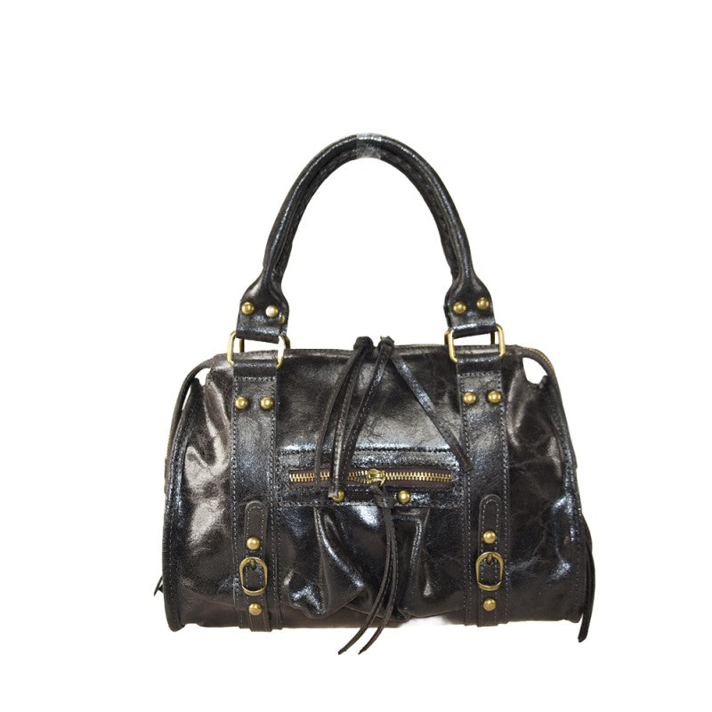Leather hand bag with shoulder strap
