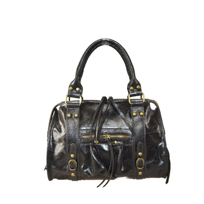 Leather hand bag with shoulder strap