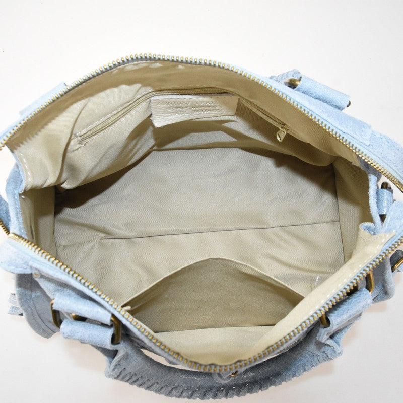 Leather hand bag with shoulder strap