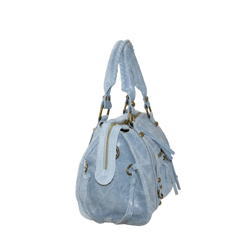 Leather hand bag with shoulder strap