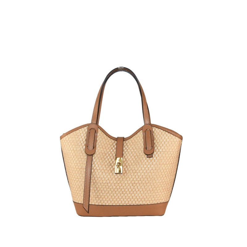 Leather hand bag with shoulder strap