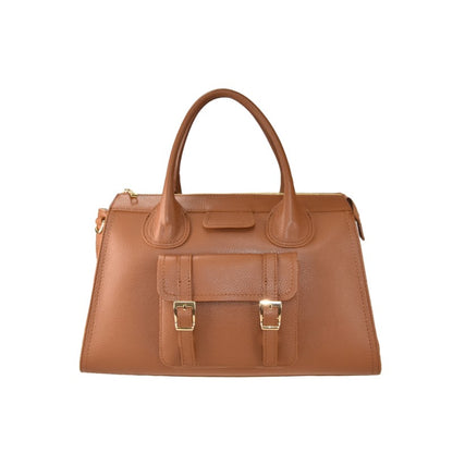 Leather handbag with shoulder strap