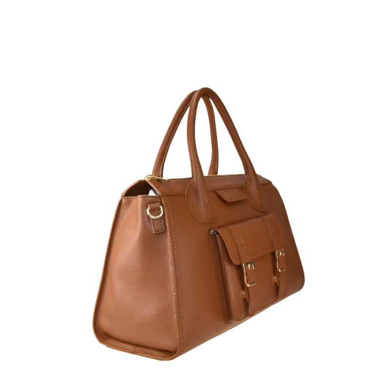 Leather handbag with shoulder strap
