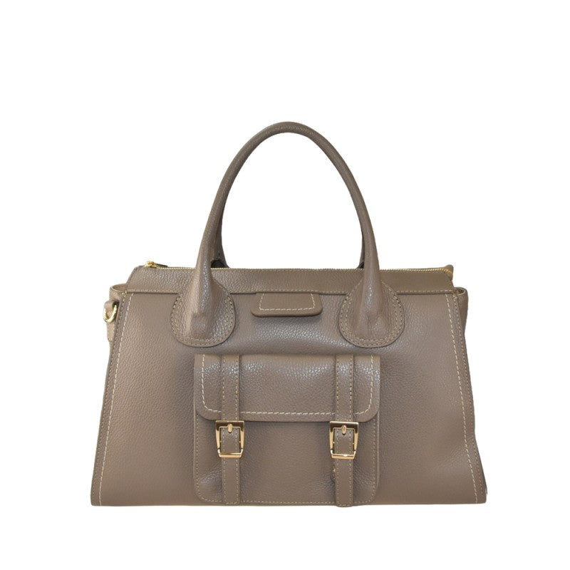 Leather handbag with shoulder strap